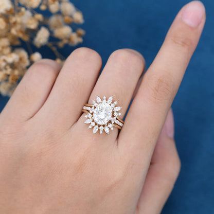 2.50 CT Oval Shaped Moissanite Pave Setting Bridal Set