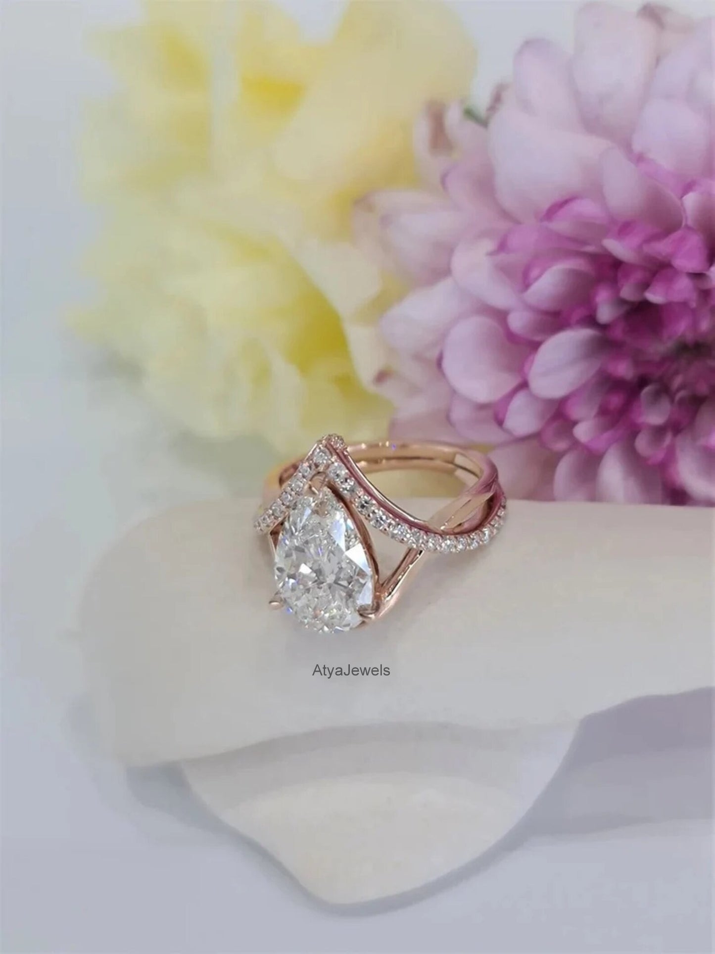 3.00 CT Pear Cut Moissanite Wedding Ring