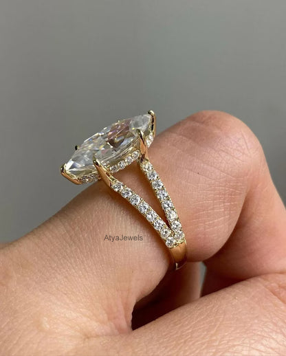 3.00 CT Marquise Cut Moissanite Wedding Ring