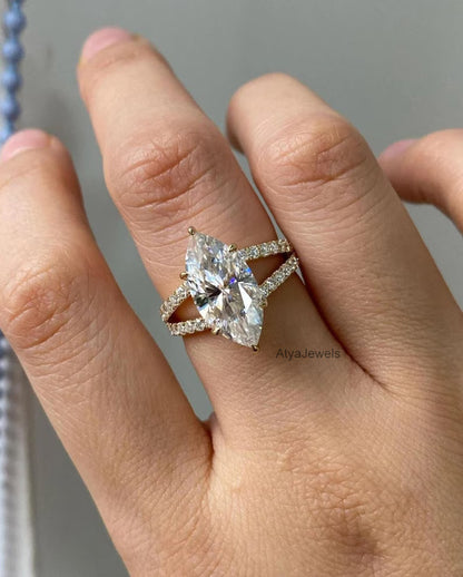 3.00 CT Marquise Cut Moissanite Wedding Ring