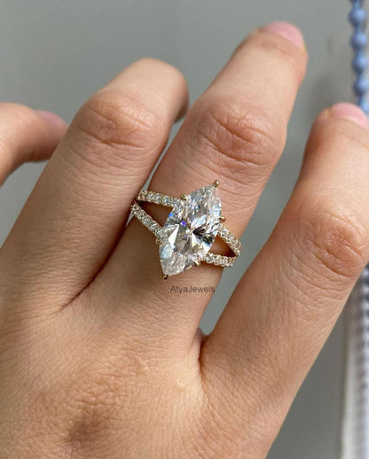 3.00 CT Marquise Cut Moissanite Wedding Ring