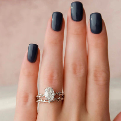 2.50 CT Oval Cut Moissanite Twing Halo Bridal Wedding Ring Set