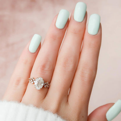 3.00 CT Oval Cut Moissanite Halo Bridal Wedding Ring Set