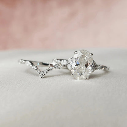 3.00 CT Oval Cut Moissanite Diamond Eternity Bridal Wedding Ring Set