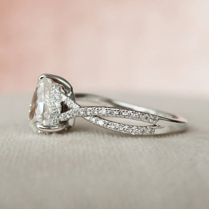 3.00 CT Pear Cut Moissanite Split Shank Halo Bridal Wedding Ring Set