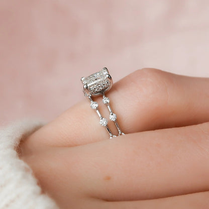 2.00 CT Radiant Cut Moissanite Halo Bridal Wedding Ring Set