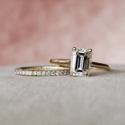 2.50 CT Emerald Cut Moissanite Diamond Halo Bridal Wedding Ring Set