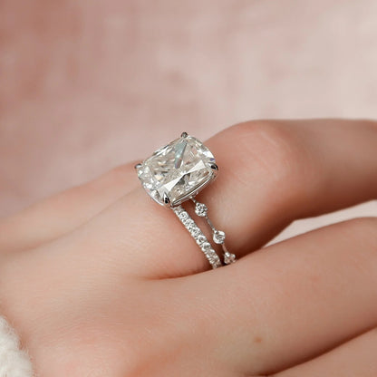 3.00 CT Cushion Cut Moissanite Diamond Halo Bridal Wedding Ring Set