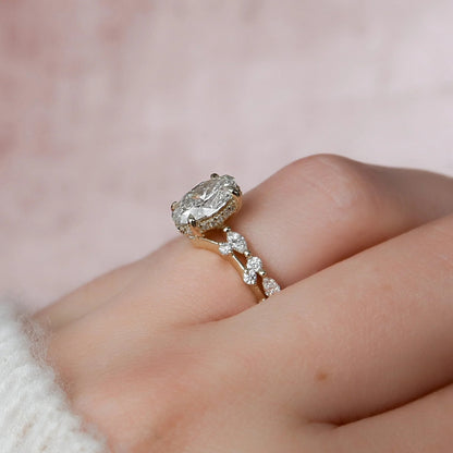 2.50 CT Oval Cut Moissanite Hidden Halo Eternity Bridal Wedding Ring Set