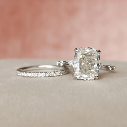 3.00 CT Cushion Cut Moissanite Diamond Halo Bridal Wedding Ring Set