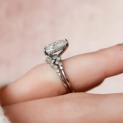 3.00 CT Pear Cut Moissanite Halo Eternity Bridal Wedding Ring Set