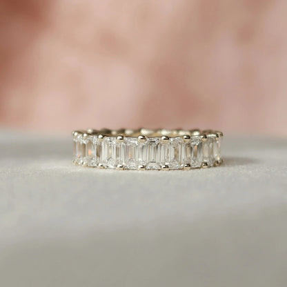 2.50 CT Emerald Cut Moissanite Solitaire Hidden Halo Bridal Wedding Ring Set