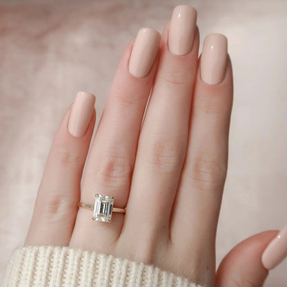 2.50 CT Emerald Cut Moissanite Solitaire Hidden Halo Bridal Wedding Ring Set