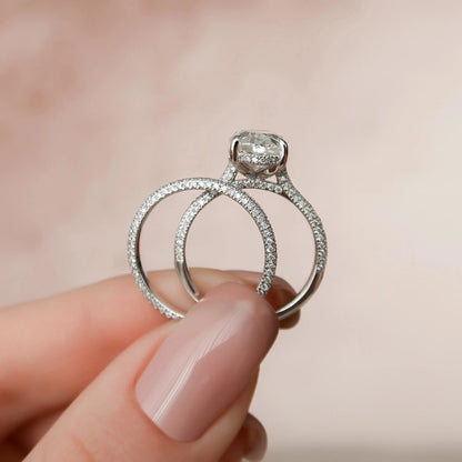 3.50 CT Oval Cut Moissanite Halo Eternity Pave Bridal Wedding Ring Set