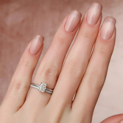 2.50 CT Radiant Cut Moissanite Hidden Halo Bridal Wedding Ring Set