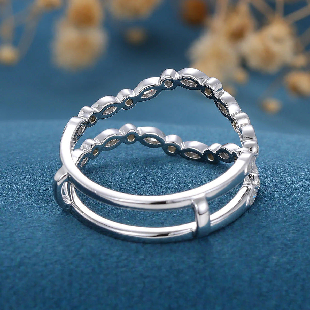 1.00 Round & Marquise Shaped Moissanite Unique Wedding Band