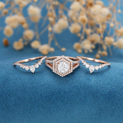 1.00 CT Round Shaped Moissanite Double Halo Bridal Set