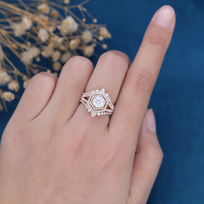 1.00 CT Round Shaped Moissanite Double Halo Bridal Set