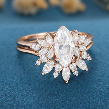 2.00 CT Marquise Cut Moissanite Vintage Style Wedding Bridal Ring Set