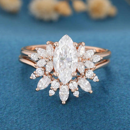 2.00 CT Marquise Cut Moissanite Vintage Style Wedding Bridal Ring Set