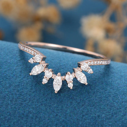 1.00 TCW Marquise & Round Shaped Moissanite Curved Wedding Band