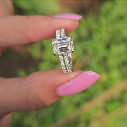 2.50 CT Emerald Cut Moissanite Brdial Ring Set For Her Wedding & Engagement Ring Set Proposal Ring