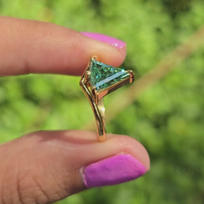 Blue Green Kite Cut Moissanite Diamond Engagement Ring Bypass Set Colored Solitaire Ring Unique Anniversary Gift