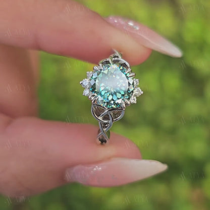 2.00 CT Portuguess Cut Cyne Blue Moissanite Diamond Engagement Ring Unique Diamond Bridal Ring For Her