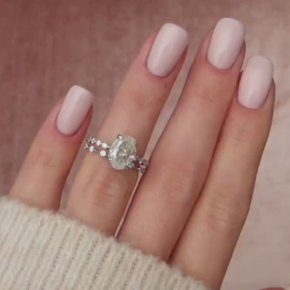 2.50 CT Oval Cut Moissanite Halo Eternity Bridal Wedding Ring Set