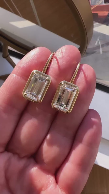 4.00 TCW Emerald Cut Moissanite Bezel Set Diamond Hoop Earrings