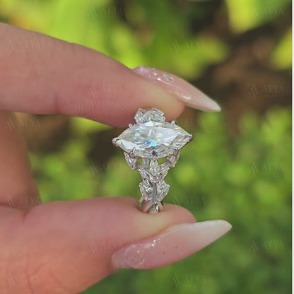 2.5 CT Marquise Cut Moissanite Engagement Ring Floral Marquise Cut Wedding Ring Vintage Nature Inspired Ring Gifts For Her