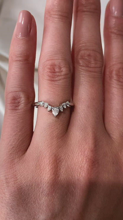 Pear Cut Curved Half Eternity Band 10K White Gold Promise Ring For Her