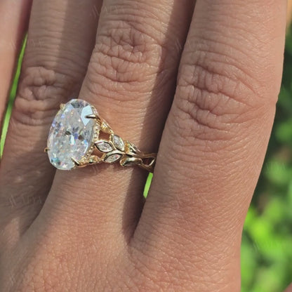 4.00 CT Oval Cut Nature Inspired Moissanite Engagement Ring Floral Bezel Set Marquise Side Diamond Ring For Her