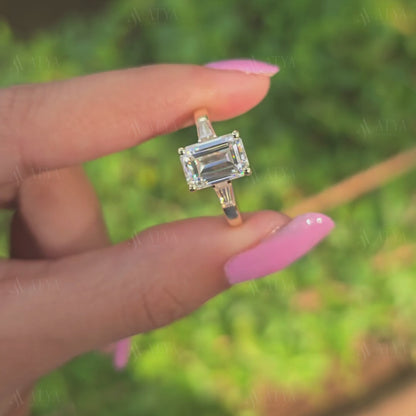 3.00 CT Emerald Cut Triology Engagement Ring Three Stone Moissanite Wedding Ring Promise Ring