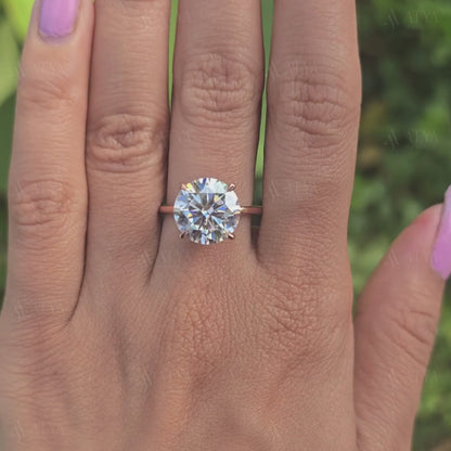 2.50 CT Round Cut Moissanite Engagement Ring Solitaire Moissanite Hidden Halo Engagement Ring For Her