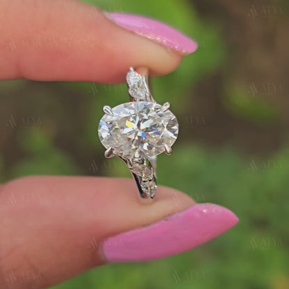 2.50 CT Unique Oval Cut Solitaire Side Marquise Moissanite Engagement Ring Gift For Her Oval Cut Wedding Ring Anniversary Ring