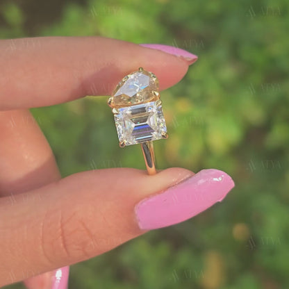 5.00 TCW Pear & Emerald Cut Toi Et Moi Moissanite Engagement Ring Toi Et Moi Promise Ring For Her
