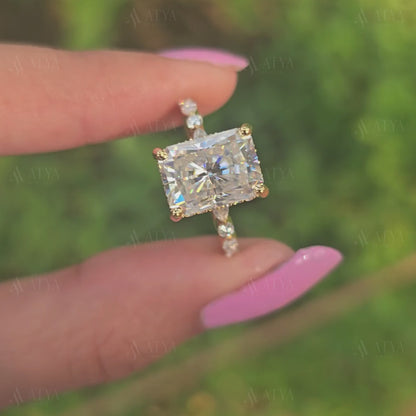3.50 CT Radiant Cut Moissanite Hidden Halo Engagement Ring Wedding Ring Anniversary Ring For Women