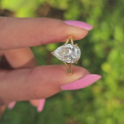 3.00 Pear Cut Split Shank Moissantie Engagement Ring Hidden Halo Anniversary Ring Gift Ring For Her