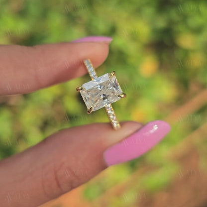 2.00 CT Radiant Cut Moissanite Hidden Halo Engagement Ring Half-Eternity Diamond Ring Gift Ring For Her