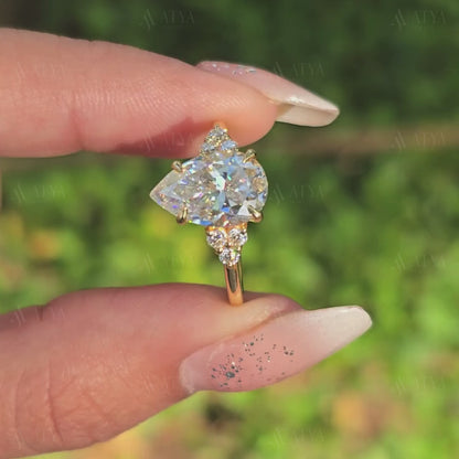 3.00 CT Pear Cut Moissanite Engagement Ring Cluster Moissanite Bridal Ring Anniversary Ring Promise Ring