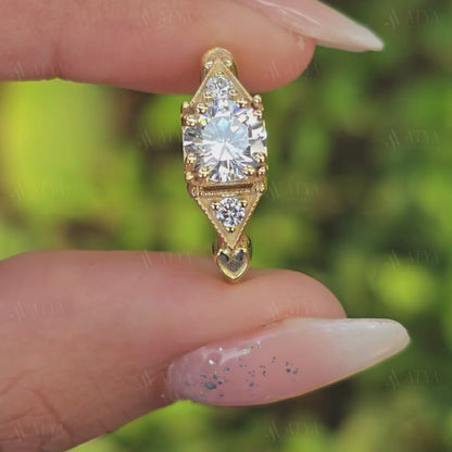 1.00 CT Brilliant Round Cut Moissanite Engagement Ring Art Deco Ring Vintage Style Ring Promise Ring