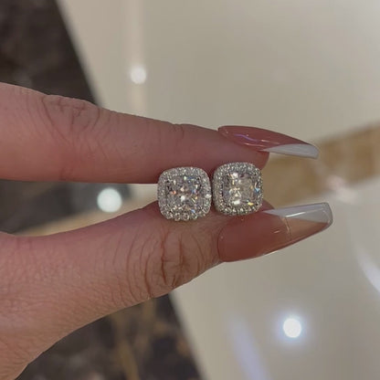 Stuning Halo Cushion Cut Moissanite Earring In Sterling Silver Gift For Her