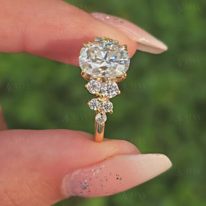 3.00 CT Elongated Cushion Cut Moissanite Engagement Ring Cluster Ring Gift For Her