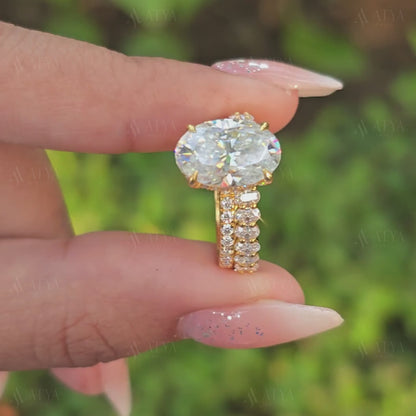 3 CT Oval Cut Moissanite Engagement Ring 14K Solid Gold Bridal Ring Set With Oval Half Wedding Set Promise Ring