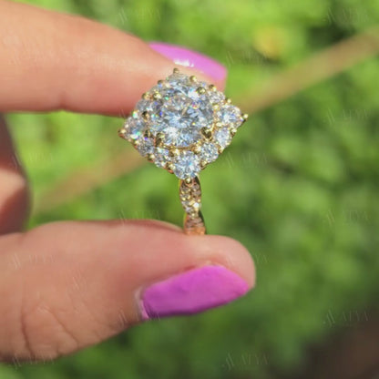 Vintage 2.00 CT Portuguese Cut Moissanite Engagement Ring Art Deco Hidden Halo Proposal Ring Anniversary Ring