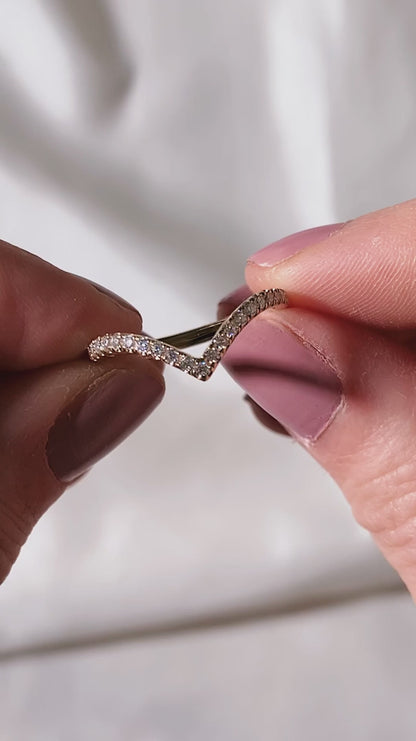 V Shape Unique Matching Band Gold Lab Diamond Engagement Wedding Band