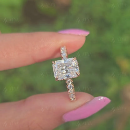 Radiant Cut Moissanite Bridal Ring Solitaire Radiant Wedding Ring Halo Engagement Ring Anniversary Gift For Women