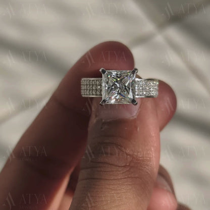 3CT Princess Cut Engagement Ring Side Thick Band