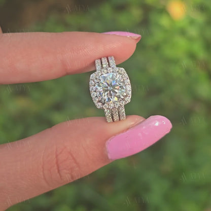 2.00 CT Cushion Cut Moissanite Bridal Ring Set Double Claw Prong Wedding Ring Set For Her Anniversary Ring